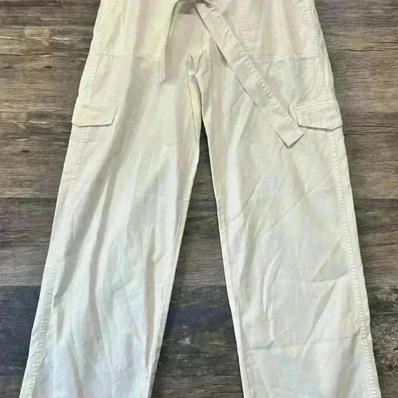 Madewell Griff Super Wide Leg White Cargo Pants with Belt Vintage Canvas - Picture 5 of 7